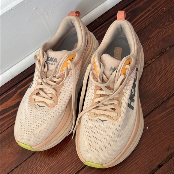 Hoka Women's Tan and Orange Bondi 8 - Picture 2 of 7